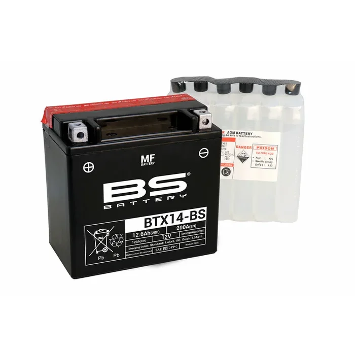 Batterie BS BATTERY sans entretien avec pack acide – BTX14