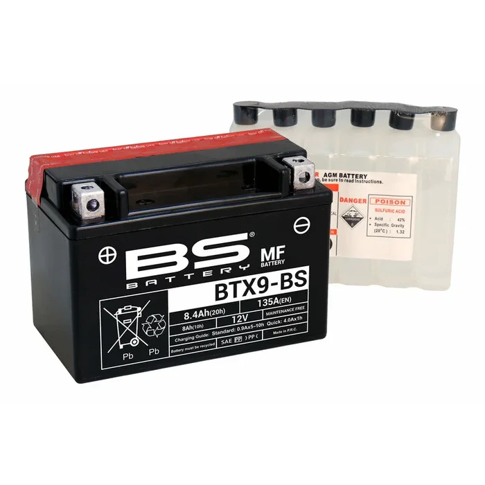 Batterie BS BATTERY sans entretien avec pack acide – BTX9-BS