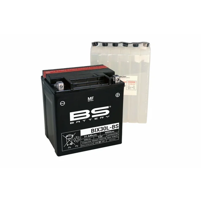 Batterie BS BATTERY sans entretien livrée avec pack acide – BIX30L-BS