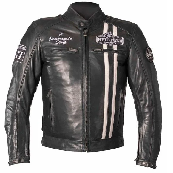 Blouson Helstons INDY CUIR RAG – Bleu / Blanc Ref : HS0720