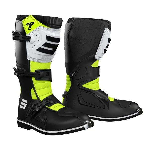 Bottes cross Shot RACE 2 KID – BLACK WHITE NEON YELLOW – Noir / Jaune Ref : SO2233
