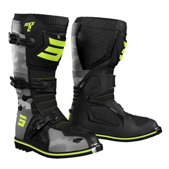 Bottes cross Shot RACE 2 KID – CAMO NEON YELLOW – Jaune / Gris Ref : SO2235