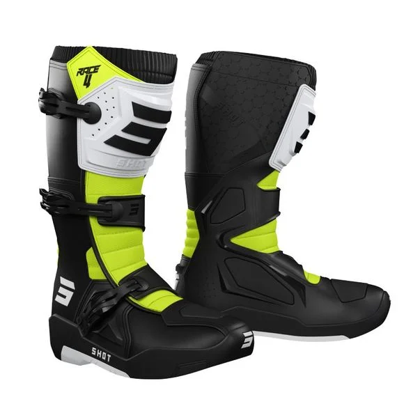 Bottes cross Shot RACE 4 – BLACK WHITE NEON YELLOW 2023 – Noir / Jaune Ref : SO2224