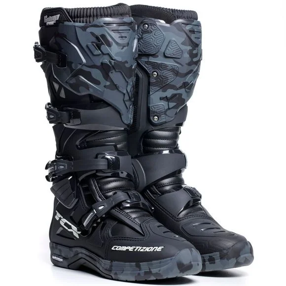 Bottes cross TCX Boots COMP EVO 2 – MICHELIN – BLACK CAMO 2024 – Noir / Gris Ref : OX0354
