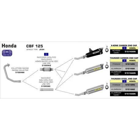 Collecteur d’Echappement ARROW racing HONDA CBF 125 2009-2014 CB125F 2015-2016