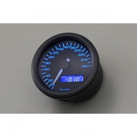 Compteur moto DAYTONA VELONA a leds NOIR FOND BLEU 260km/h