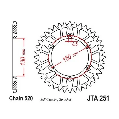 Couronne JT SPROCKETS Aluminium Ultra-light anti-boue 251-520