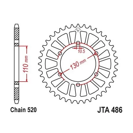 Couronne JT SPROCKETS Aluminium Ultra-light anti-boue 486-520