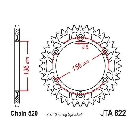 Couronne JT SPROCKETS Aluminium Ultra-light anti-boue 822-520
