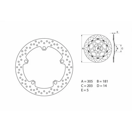Disque de frein BREMBO ORO 68B407D6 ROND FLOTTANT