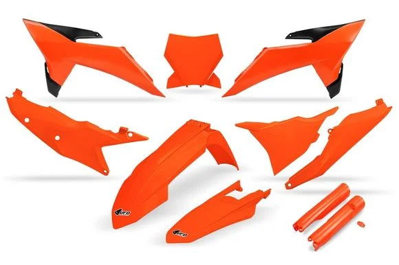 Kit plastiques Ufo complet avec protections de fourche – orange fluo Ref : UF00569A / 1129632003