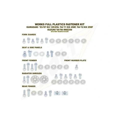 Kit vis pour plastiques KAWASAKI KX125 KX250 KX250F KX450F SUZUKI RMZ 250