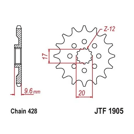Pignon JT SPROCKETS acier standard 1905 – 428