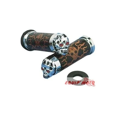 Poignees cuir et chrom skull HARLEY
