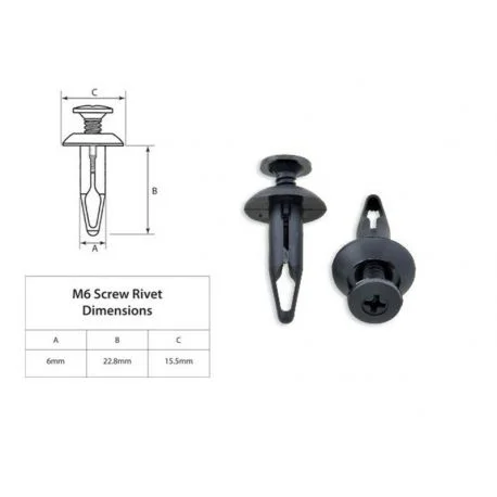 Rivets plastique 22.8 mm M6 moto