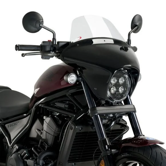 Tête de fourche Puig BATWING SML TOURING NOIR BRILLANT – IncoloreHONDA 1100 CMX 1100 REBEL – 2021 – 2025Ref : 21068